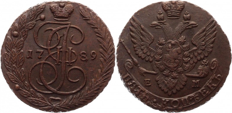 Russia 5 Kopeks 1789 EM
Bit# 643; Conros# 180/63 х; Copper 51,17g.; AUNC; Perfe...