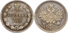 Russia 20 Kopeks 1859 СПБ ФБ
Bit# 160; Silver 4,2g.; UNC