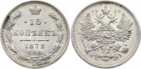 Russia 15 Kopeks 1872 СПБ HI
Bit# 240; Silver 2.61g; AUNC