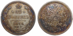 Russia 20 Kopeks 1875 СПБ HI
Bit# 226; Silver; VF/XF