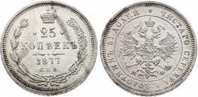 Russia 25 Kopeks 1877 СПБ НФ
Bit# 155; Silver; AUNC