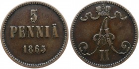Russia - Finland 5 Pennia 1865
Bit# 657; Copper; VF