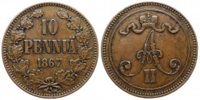 Russia - Finland 10 Pennia 1867
Bit# 653; Сopper; VF/XF