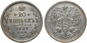 Russia 20 Kopeks 1907 СПБ ЭБ
Bit# 107; Silver; XF/aUNC