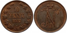Russia - Finland 10 Pennia 1897
Bit# 425; Copper 12.55g; UNC