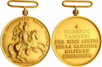 Italy Gold Medal of Saint Maurice for Officers
Gold, 36mm, 34.5 grams including green moiré ribbon. Obv. Equestrian St. Maurice, Italian legend S. MA...