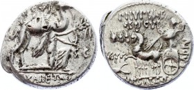 Ancient World Rome Denarius 58 B.C
RRC# 422/1; Silver 3.92g; Obv: M.SCAVR AED CVR EX SC REX ARETAS: Camel r.; kneeling figure before holding reins in...