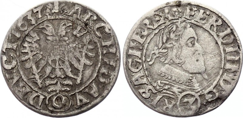 Austria 3 Kreuzer 1637 O Olmutz
KM# 497; Silver; Ferdinand II; Mint: Olmutz; VF...