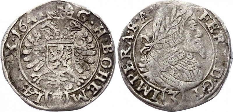 Austria 3 Kreuzer 1641 Bohemia
KM# 448; Silver; Ferdinand III; Mint: Prague; VF...