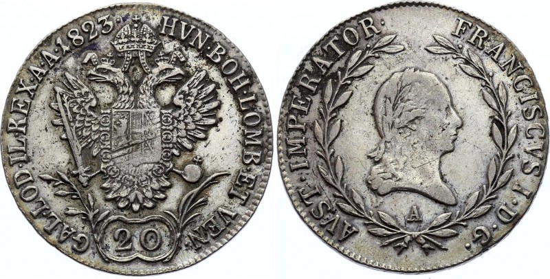 Austria 20 Kreuzer 1823 A - Wien
KM# 2143; Silver; Franz I; VF+