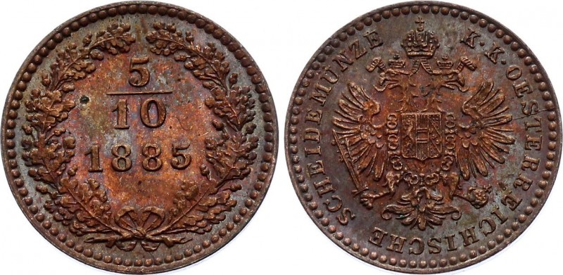 Austria 5/10 Kreuzer 1885
KM# 2184; Franz Joseph I; Large eagle; UNC Full Mint ...