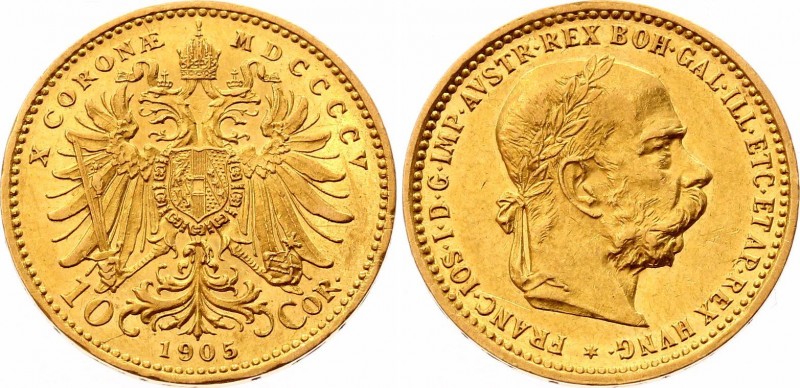 Austria 10 Corona 1905
KM# 2805; Franz Joseph I. Gold (.900) 3.39g. AUNC, mint ...