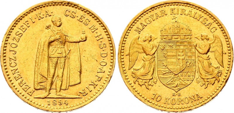 Hungary 10 Korona 1894 KB
KM# 485; Franz Joseph I, Kremnitz. Gold (.900) 3,39g....