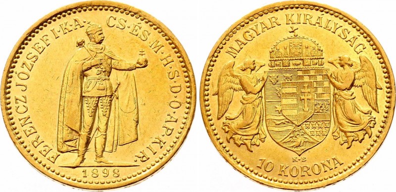 Hungary 10 Korona 1898 KB
KM# 485; Franz Joseph I, Kremnitz. Gold (.900) 3,39g....