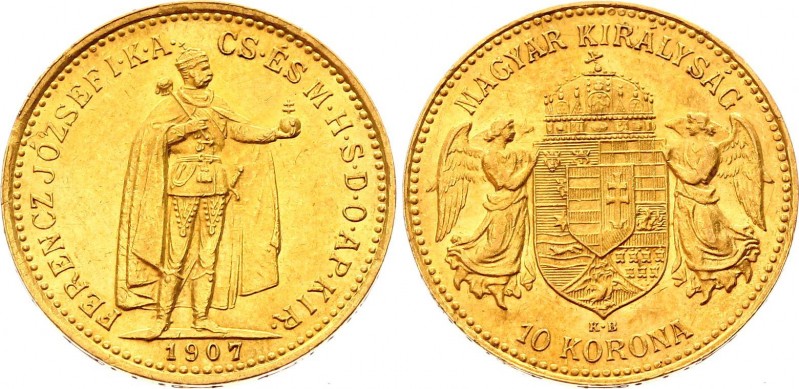 Hungary 10 Korona 1907 KB
KM# 485; Franz Joseph I, Kremnitz. Gold (.900) 3,39g....