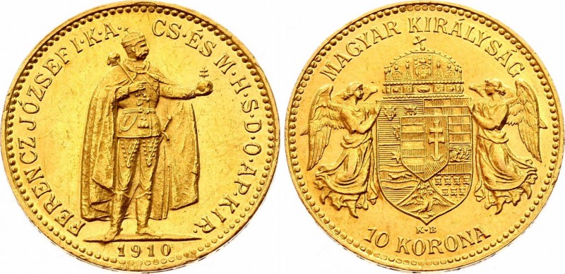 Hungary 10 Korona 1910 KB
KM# 485; Franz Joseph I, Kremnitz. Gold (.900) 3,39g....