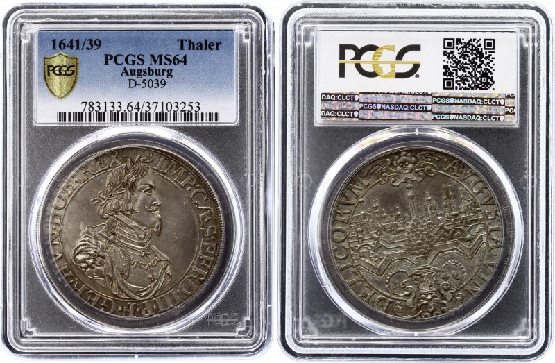 German States Augsburg Taler 1641 /39 PCGS MS64
Dav. 5039; KM# 77. Free City of...