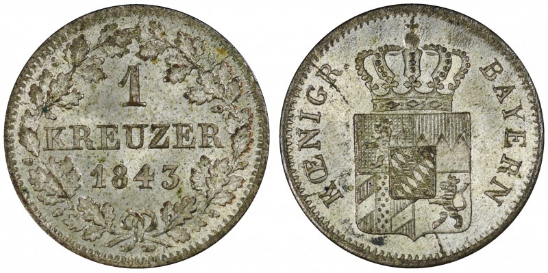 German States Bavaria 1 Kreuzer 1843
KM# 799; Silver 0.84g; Mint Luster; UNC