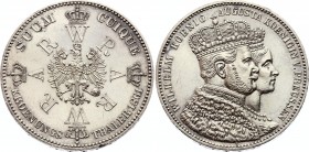 German States Prussia Taler 1861 A
KM# 488; Silver; Coronation of Wilhelm and Augusta; UNC with minor hairlines
