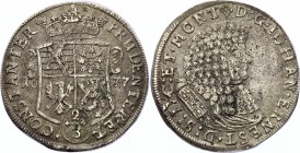 German States Sachse-Weimar New Line Duchy 2/3 Taler 1677
Merseburger# 3918, Davenport# 892; Silver; Johann Ernst