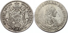 German States Wurzburg 20 Kreuzer 1783 RF MP
KM# 420; Silver; Franz Ludwig von Erthal; F