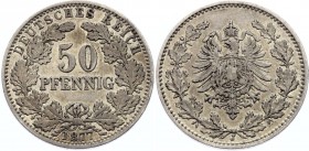 Germany - Empire 50 Pfennig 1877 J
Jaeger 8. Silver, remains of mint luster. Rare coin.
