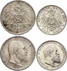 Germany - Empire Wurttemberg 3 & 5 Mark 1908 -1914 F
Silver, AUNC. Not common coins.
