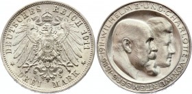 Germany - Empire Württemberg 3 Mark 1911 F
KM# 636; Silver; Wedding Anniversary; Wilhelm II.; UNC