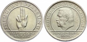 Germany - Weimar Republic 5 Reichsmark 1929 A
KM# 64; Hindenburg. 10th Anniversary of the Weimar Constitution; Silver, AU-UNC.