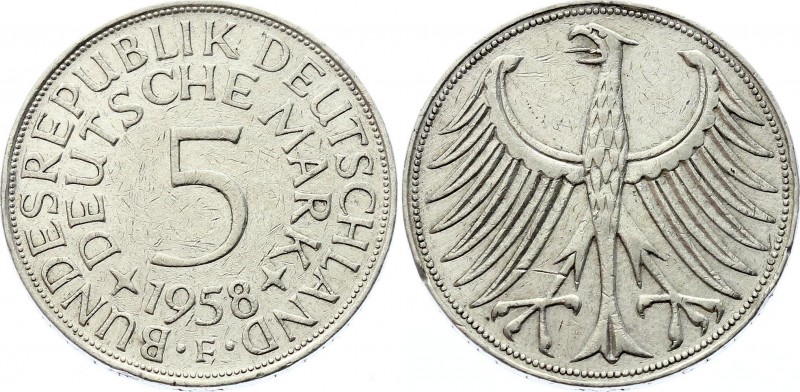 Germany 5 Mark 1958 F
KM# 112; Silver; Mintage 600,000