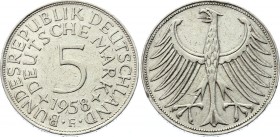 Germany 5 Mark 1958 F
KM# 112; Silver; Mintage 600,000