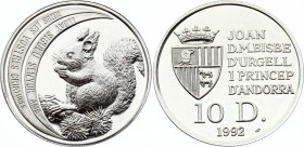 Andorra 10 Diners 1992
KM# 74; Silver Proof; Wildlife Series - Red Squirrel