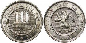 Belgium 10 Centimes 1862 /61
KM# 22; Cu-Ni; Burning Mint Luster; BUNC