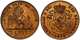 Belgium 2 Centimes 1876
KM# 35.1; Red Copper; UNC