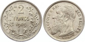 Belgium 2 Francs 1909
KM# 58; Silver; Léopold II; UNC