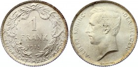 Belgium 1 Franc 1913
KM# 73; Silver; Albert I (Dutch text); UNC