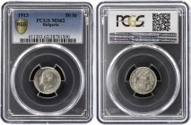 Bulgaria 50 Stotinki 1913 PCGS MS62
M# 30; Ferdinand I. Kremnitz Mint. Silver, UNC.