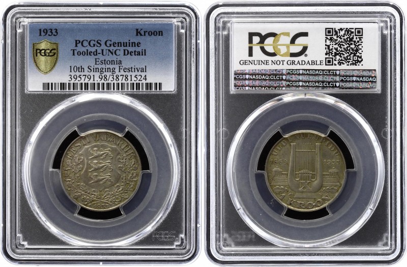 Estonia Kroon 1933
KM# 14; 10th National Song Festival; NGC PCGS UNC Details. R...