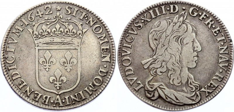 France Ecu de 60 Sols 1642 A Paris
KM# 135.1; Louis XIII (1610-1643), Paris min...