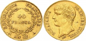 France 40 Francs AN 12 A 1803
KM# 652; Napoleon I. Gold (.900), 12.9g. XF.