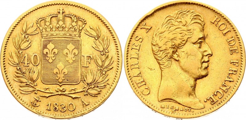 France 40 Francs 1830 A
KM# 721.1; Charles X. Gold (.900), 12.6g. XF.