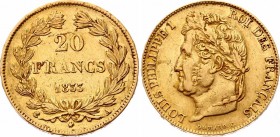 France 20 Francs 1833 A
KM# 750; Gold (.900) 6.45g 21mm; Louis-Philippe I