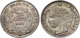 France 20 Centimes 1851 A
KM# 758.1; Silver; UNC