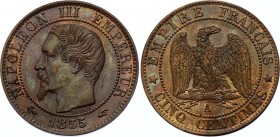 France 5 Centimes 1855 A
KM# 777; Napoleon III; UNC with Mint Luster & Beautiful Toning