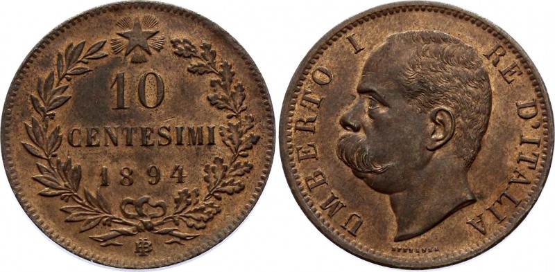 Italy 10 Centesimi 1894 BI
KM# 27; Umberto I; UNC with Mint Luster