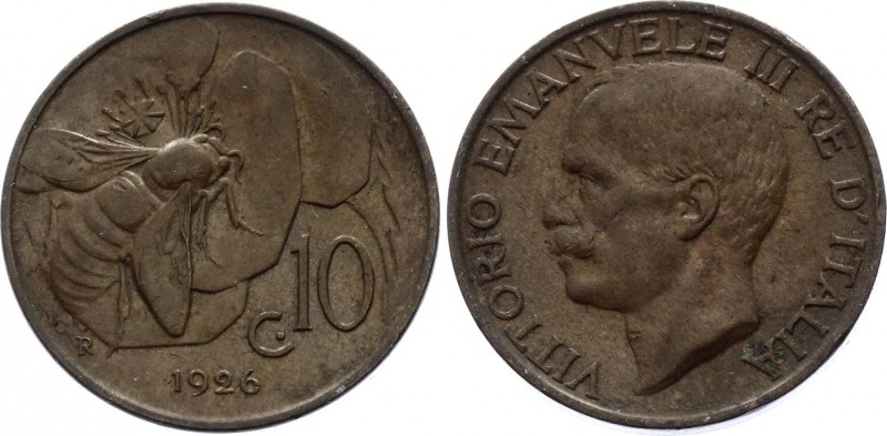 Italy 10 Centesimi 1926 R
KM# 60; Vittorio Emanuele III; XF