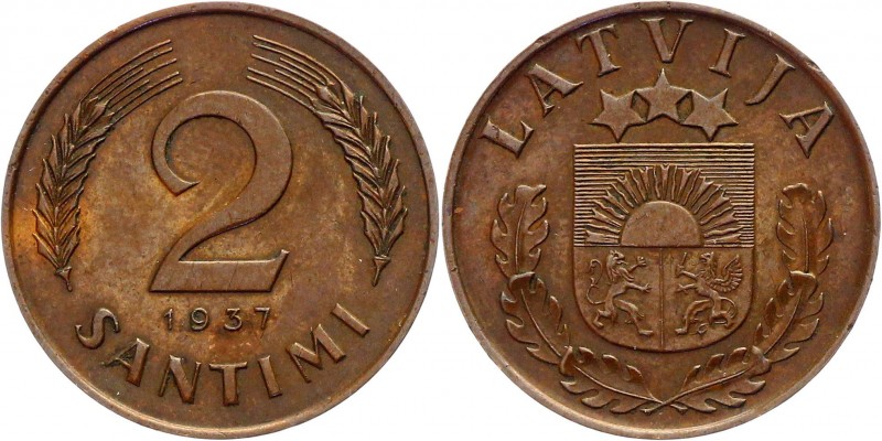 Latvia 2 Santimi 1937
KM# 11.1; Bronze 2,00g.; Key Date