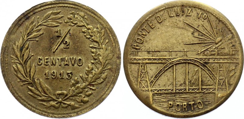 Portugal Toll Token to Cross the D. Luis I Bridge in Oporto 1/2 Centavo 1913
2....