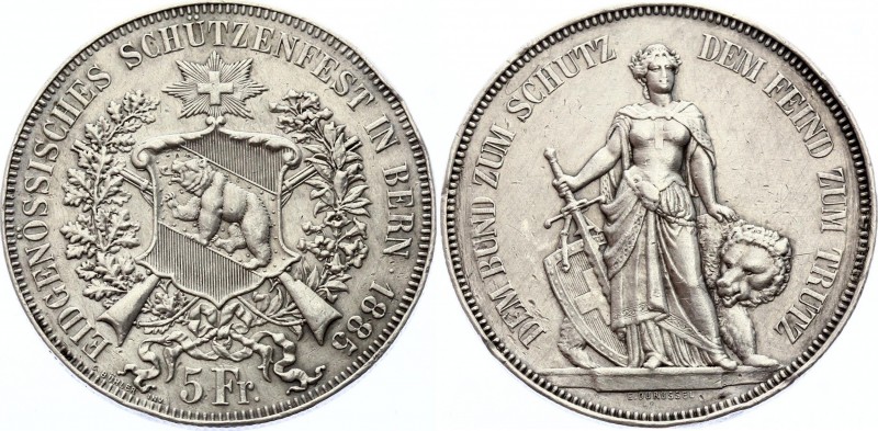 Switzerland 5 Francs 1885
X# S17; Silver; Bern Shooting Festival, 1885; XF