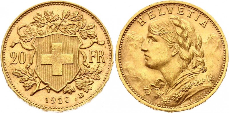 Switzerland 20 Francs 1930 B
KM# 35; Gold (.900) 6.45g 21mm